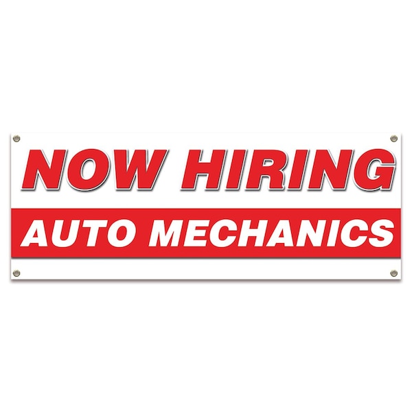 Now Hiring Auto Mechanics Banner Apply Inside Accepting Application Single Sided
